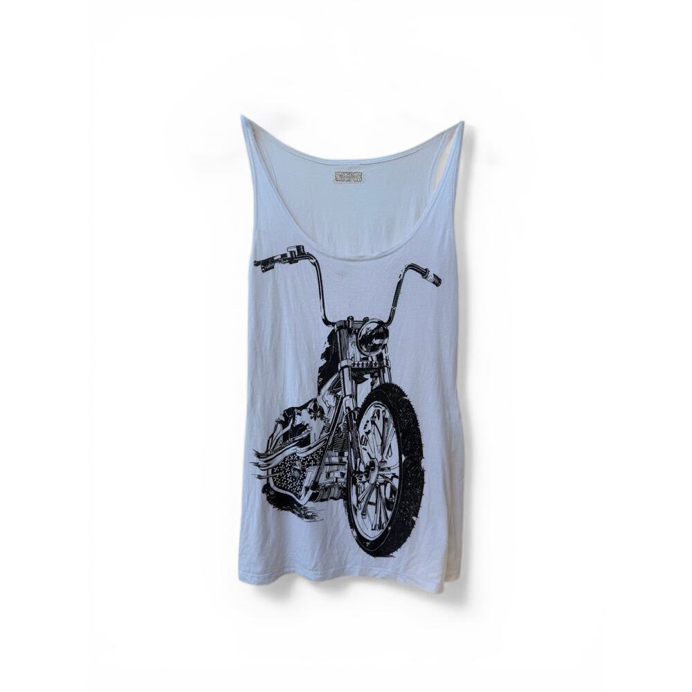 Lauren Moshi Motorcycle Graphic Tank Top Small, White